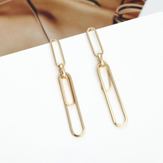 Simple Women Vintage Metal Glossy Surface Geometric Clip Earrings