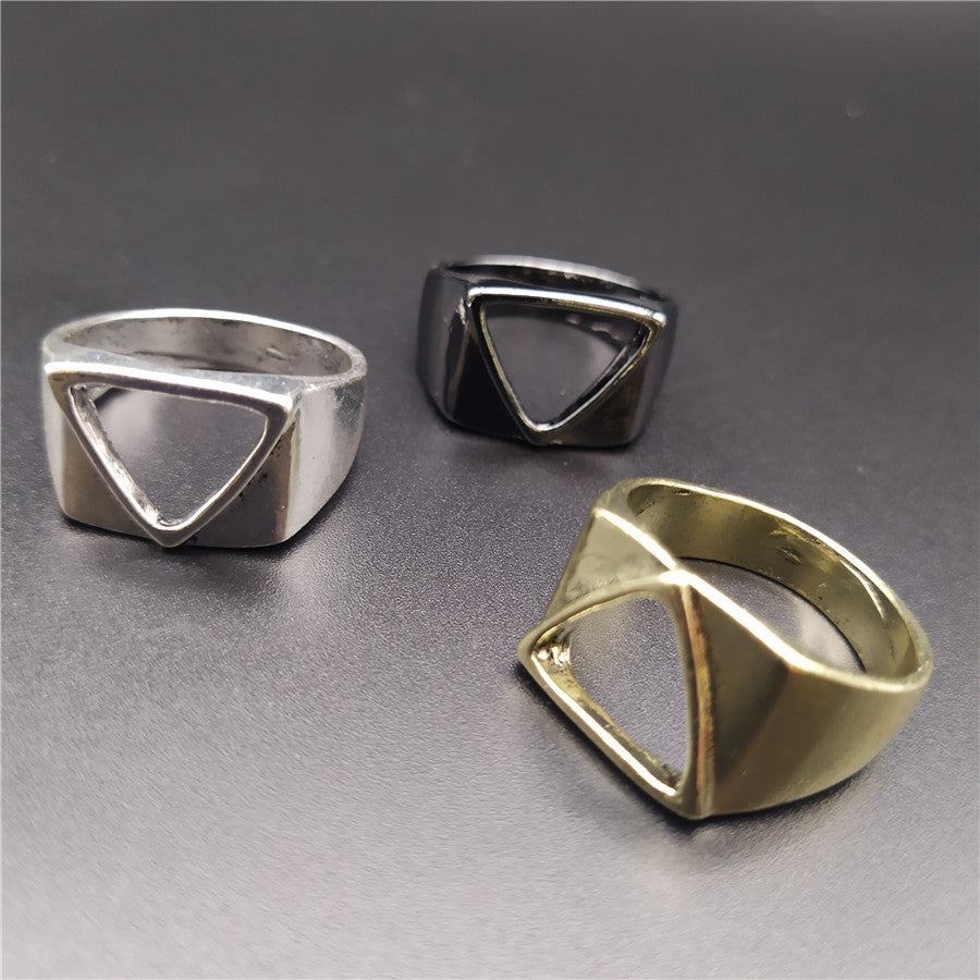 Retro Alien Empty Triangle Geometric Stainless Steel Ring