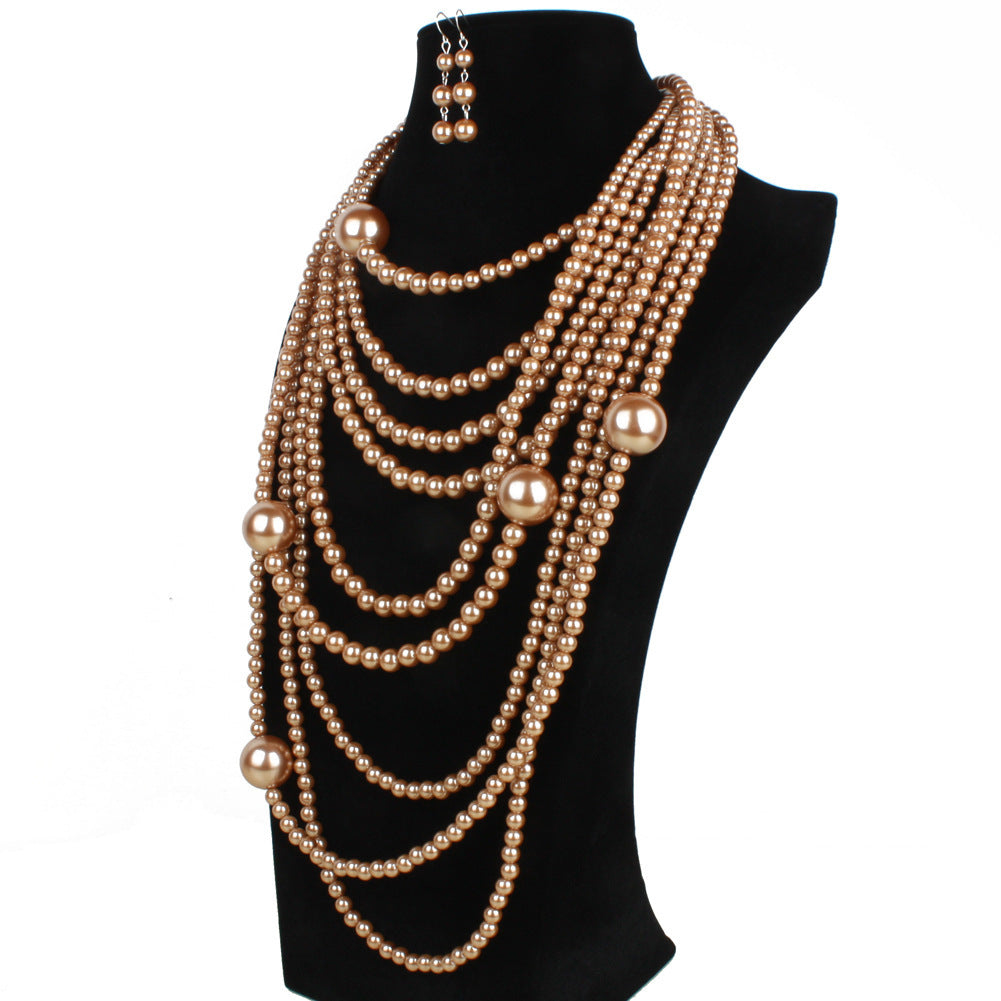 Fashion Exaggerated Multi-layer Pearl Necklace Set