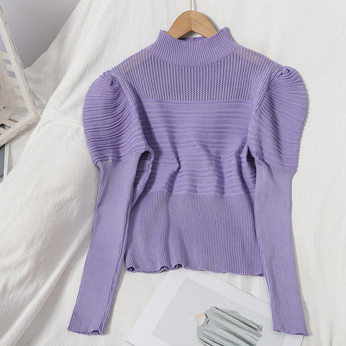 Design Sense Niche Puff Sleeves Slimming Fall Winter Stretch Sweater Women