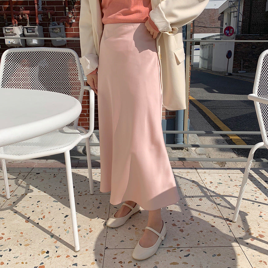 New Women's Satin Silky Draped High Waist Skirt