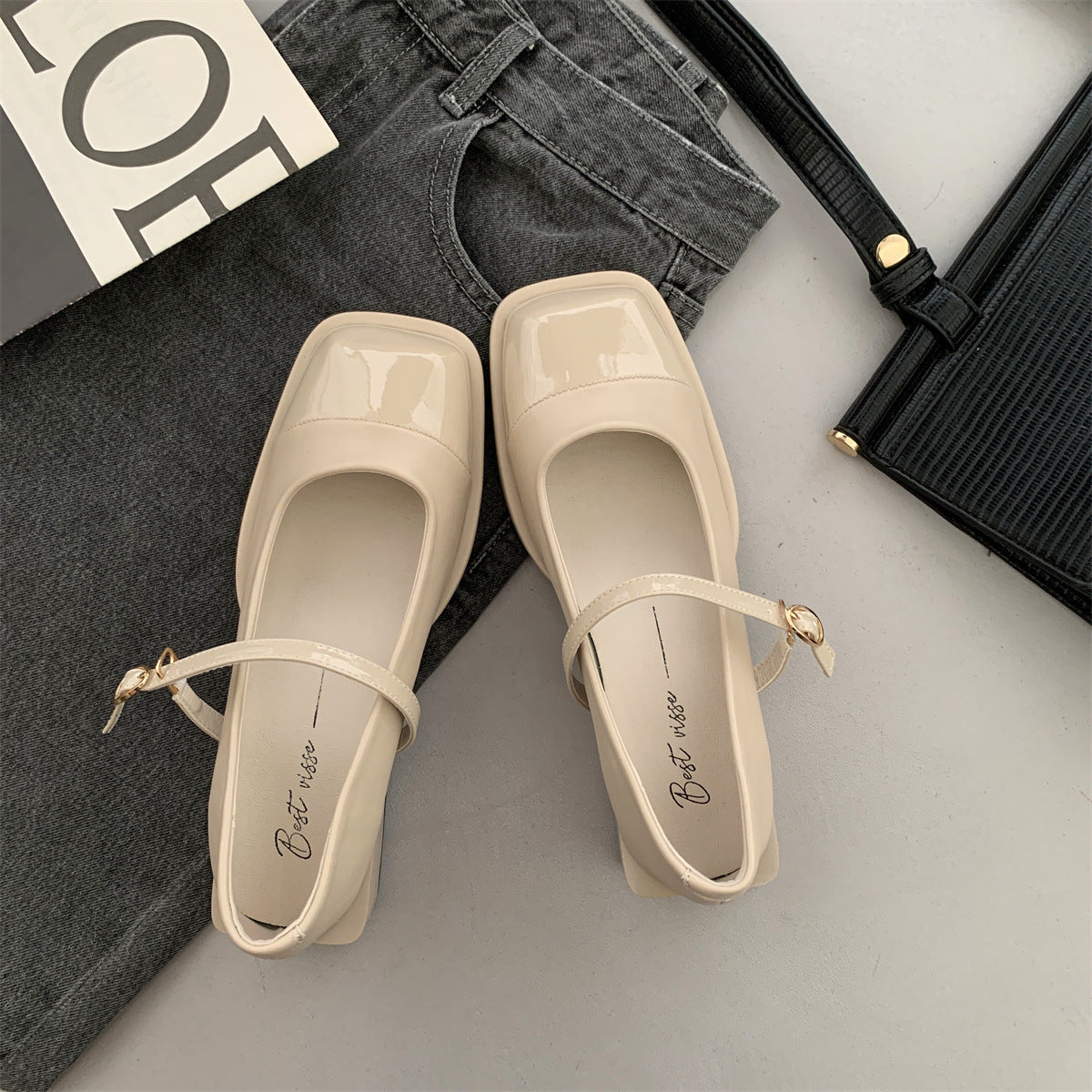 French Niche Mary Jane Black Square Toe Shoes