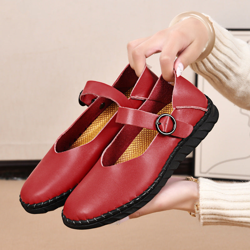 Buckle Flat Shoes Shallow Mouth Pumps Retro Square Toe Mary Jane Shoes