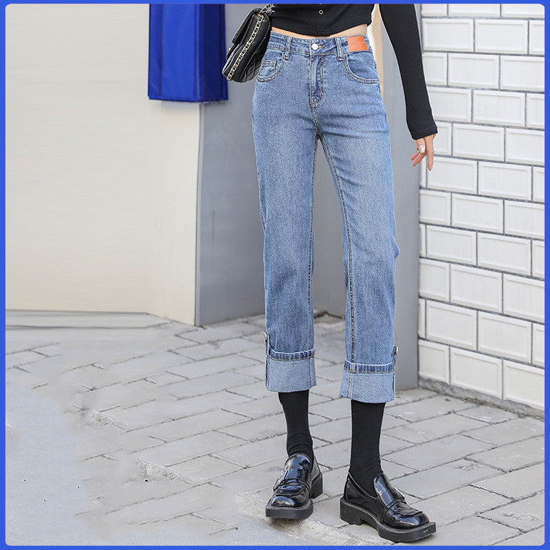 Women's Spring Korean Style High Waist Straight Jeans