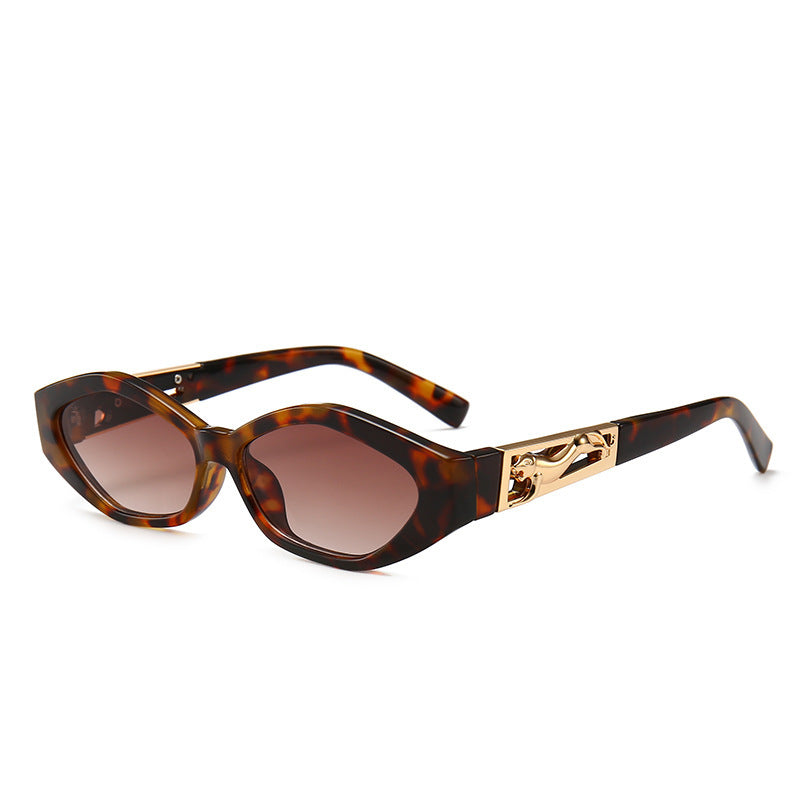 Angular Cat-eye Sunglasses, Modern Retro Temples In The Shape Of A Jumping Cheetah