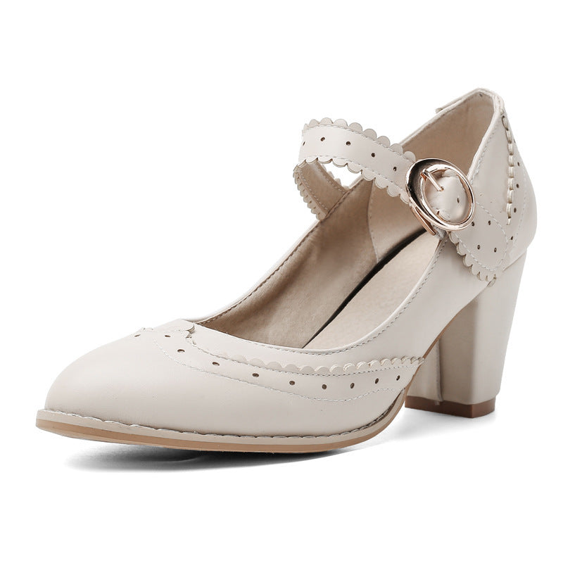 Spring new thick and buckle high heel Mary Jane shoes