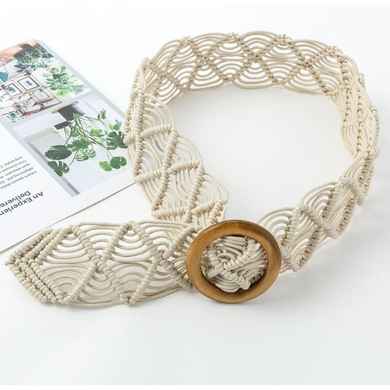 Vintage woven wooden buckle belt