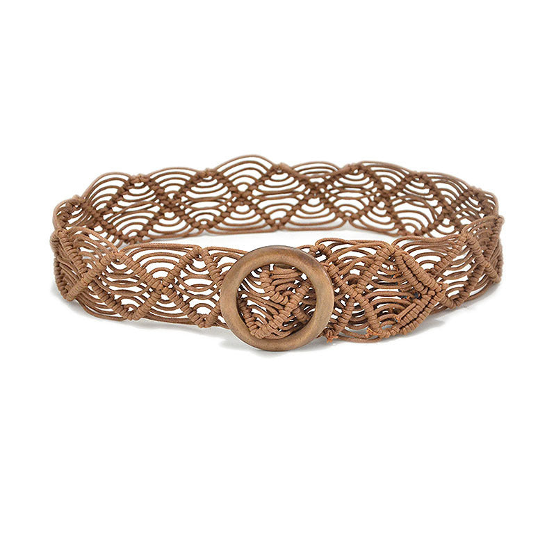 Vintage woven wooden buckle belt