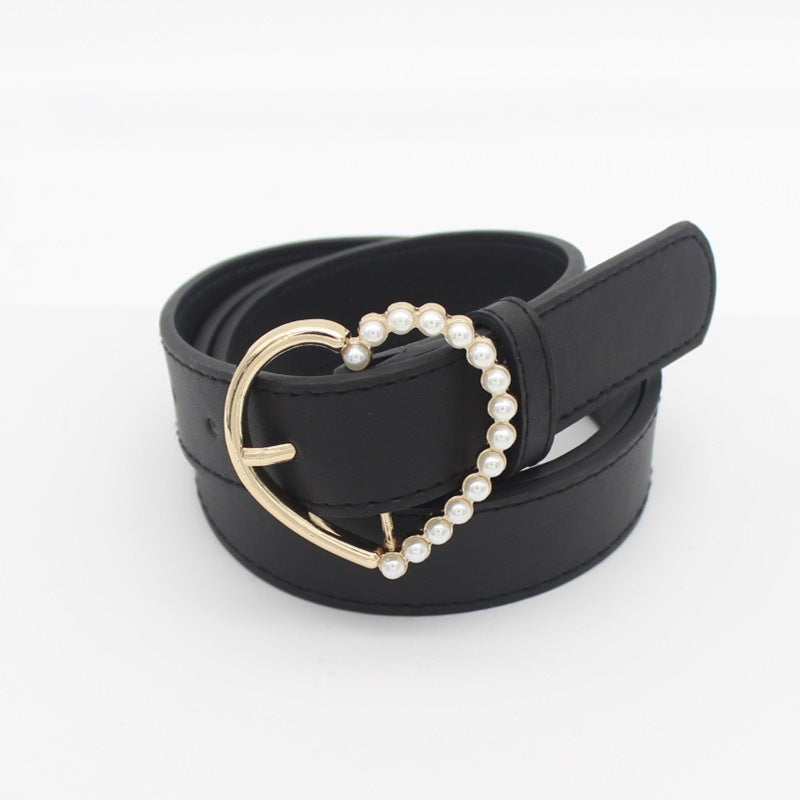 Pearl inlaid love buckle belt