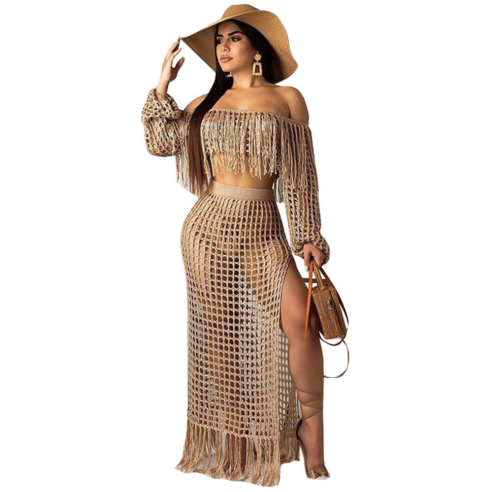 Casual mesh fringed beach skirt