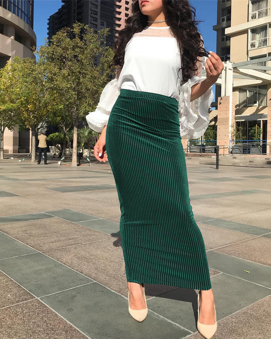 Striped Stretch Knit Wrap Hip Women's Skirt