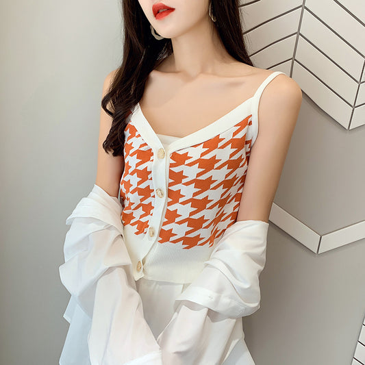 Single-breasted Knit Sweater Cardigan Vest Women Slim Slimming Sling Waistcoat Small Top Women