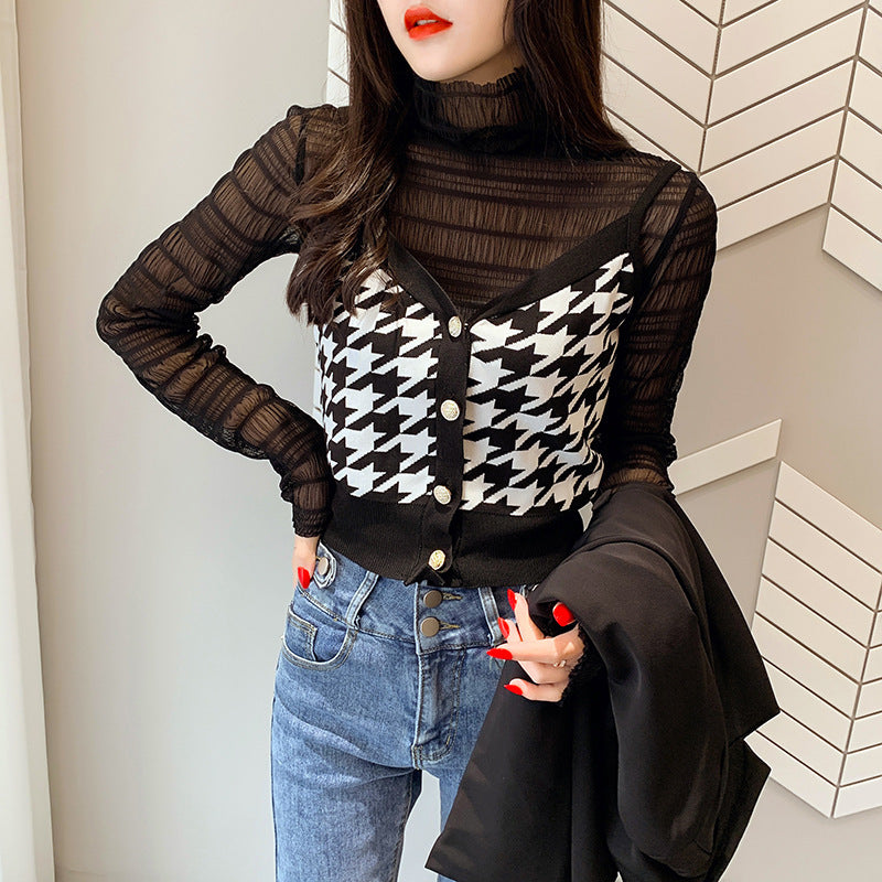 Single-breasted Knit Sweater Cardigan Vest Women Slim Slimming Sling Waistcoat Small Top Women