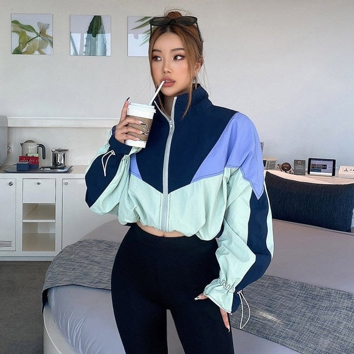 New Fashion, Retro, Loose, Thin, Color Matching, Sporty, Thin Zipper Jacket