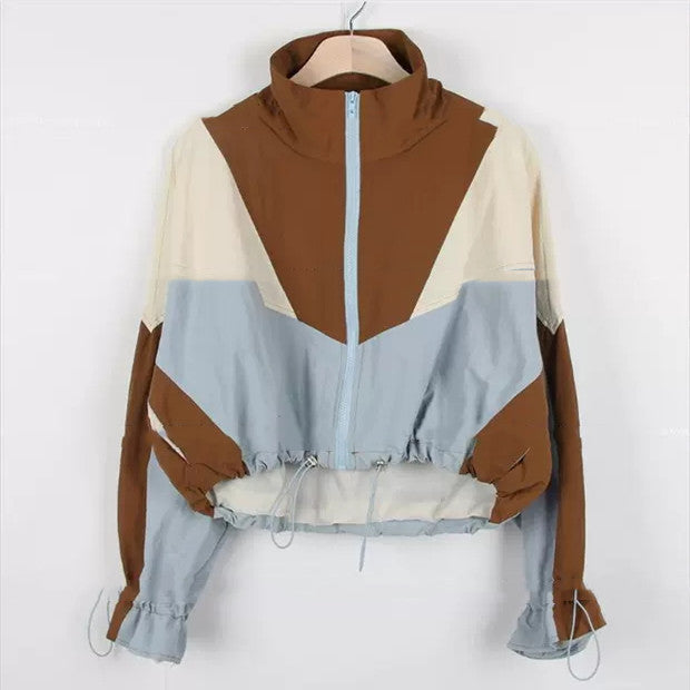 New Fashion, Retro, Loose, Thin, Color Matching, Sporty, Thin Zipper Jacket
