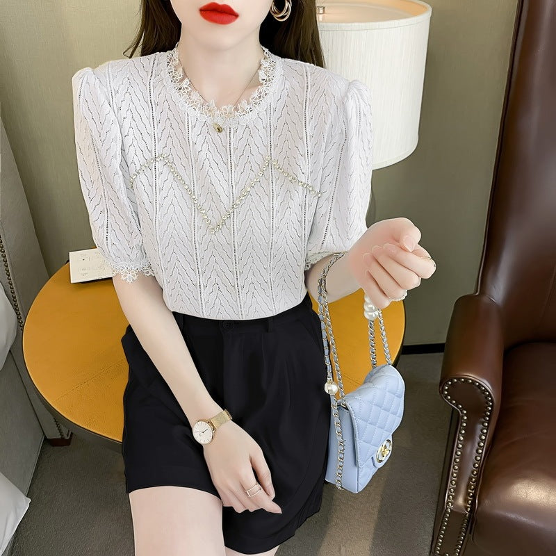 Western Style Retro Design Puff Sleeves With Blouse Women
