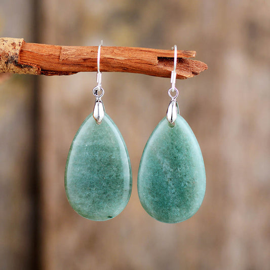 Aventurine Rose Quartz Tiger Eye Teardrop Dangle Earrings
