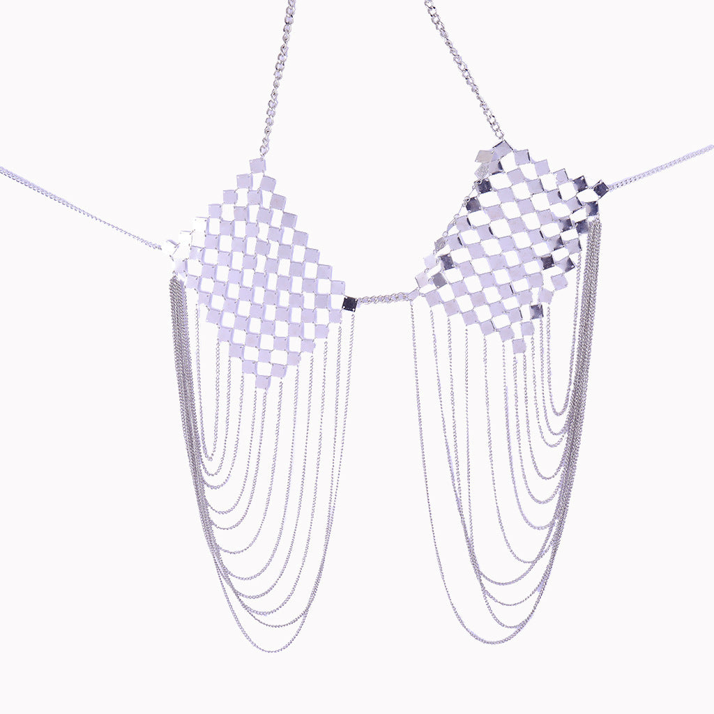 Sheet metal bra body chain tassel