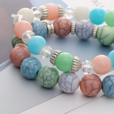 Multi-layer leaf glass beaded bracelet
