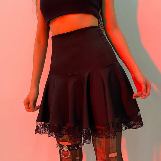 Lace Stitching Skirt Pleated Skirt