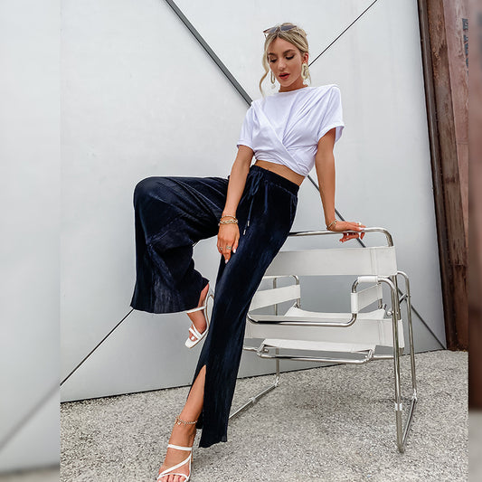 Slit Street Breathable Wide-leg Pants Trend