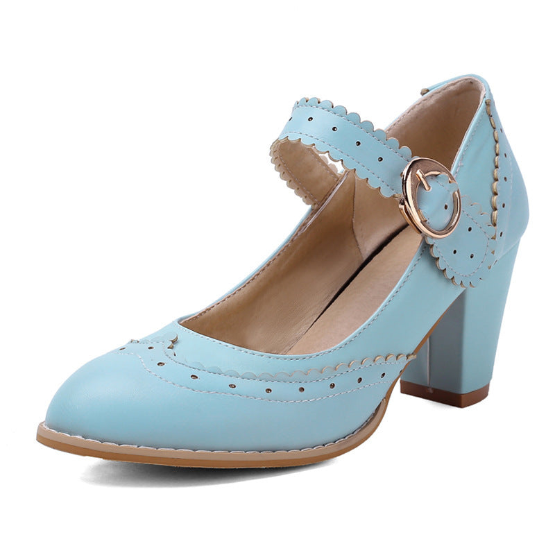 Spring new thick and buckle high heel Mary Jane shoes
