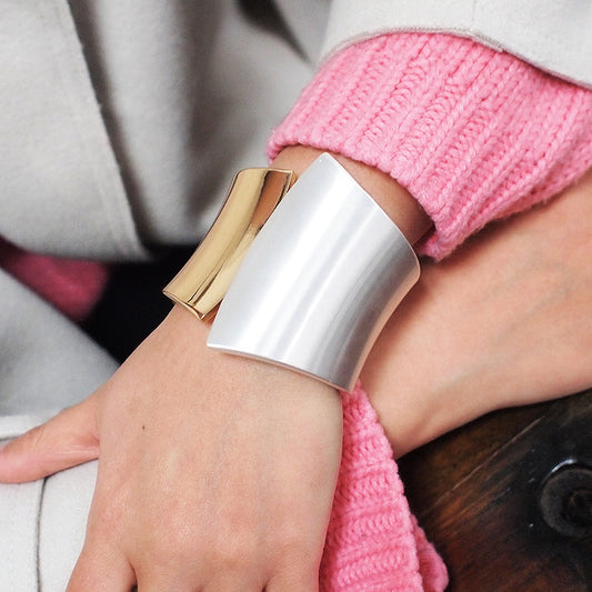 European and American exaggerated metal glossy punk super wide bracelet