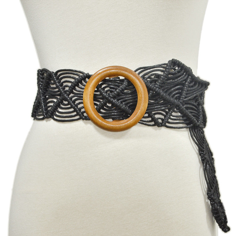 Vintage woven wooden buckle belt