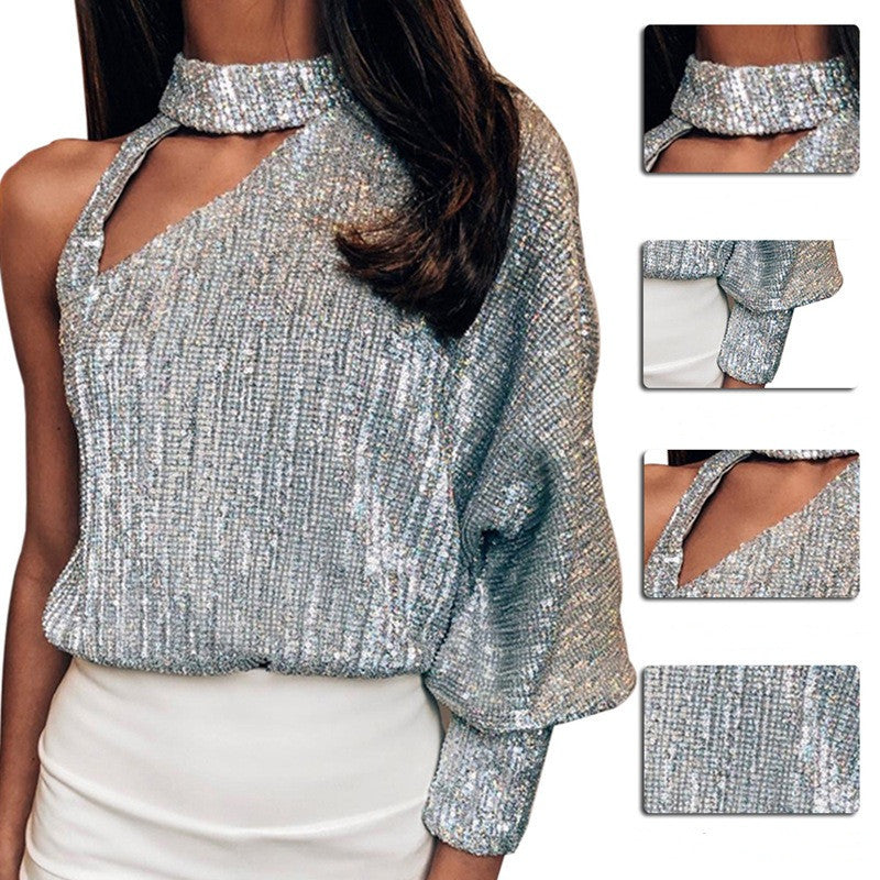 Asymmetrical sexy off-shoulder halterneck top