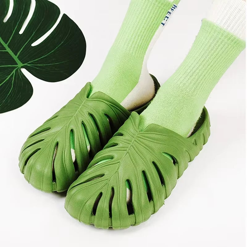 Male Slipper Platform Cloud Monstera Funny Leaf Home Soft Slides Sandals Outdoor Summer Ladies House Shoe Flat Men Female Beach