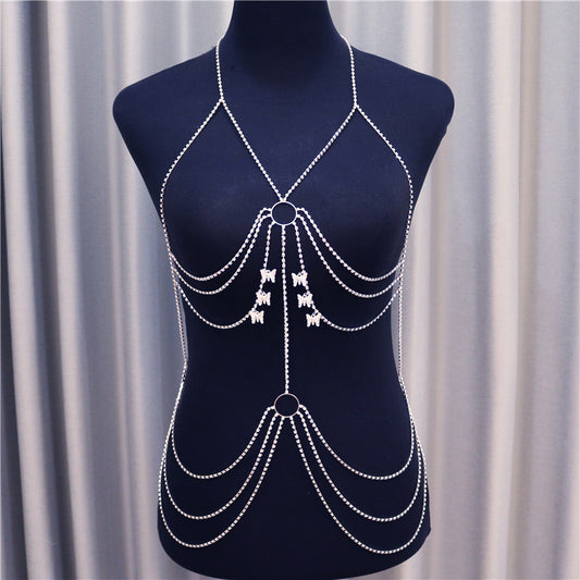 Butterfly Pendant Multilayer Rhinestone Waist Chain Women