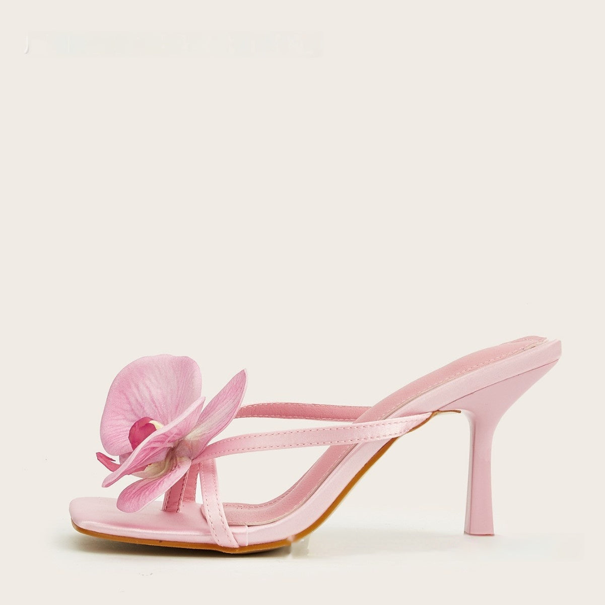 Spring And Summer Meiko Flower Decorative Flip-toe Square Toe High Heel Sandals