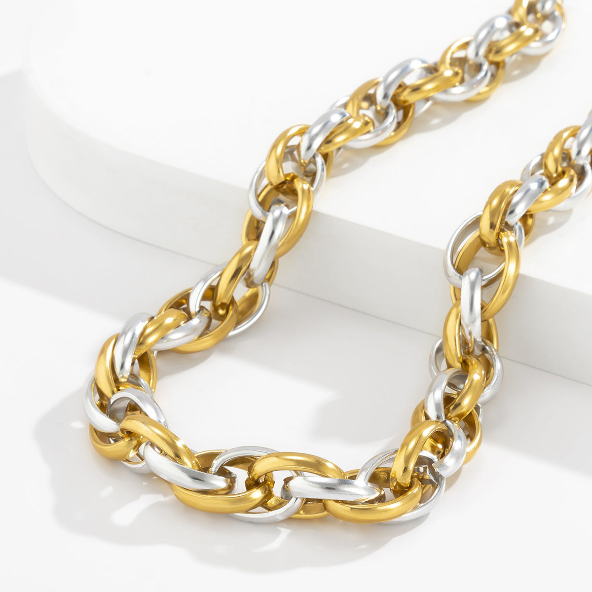 Personality Mixed Color Geometric Cross Chain Necklace Punk Interwoven Twist