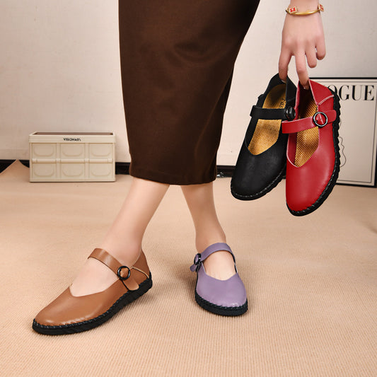Buckle Flat Shoes Shallow Mouth Pumps Retro Square Toe Mary Jane Shoes