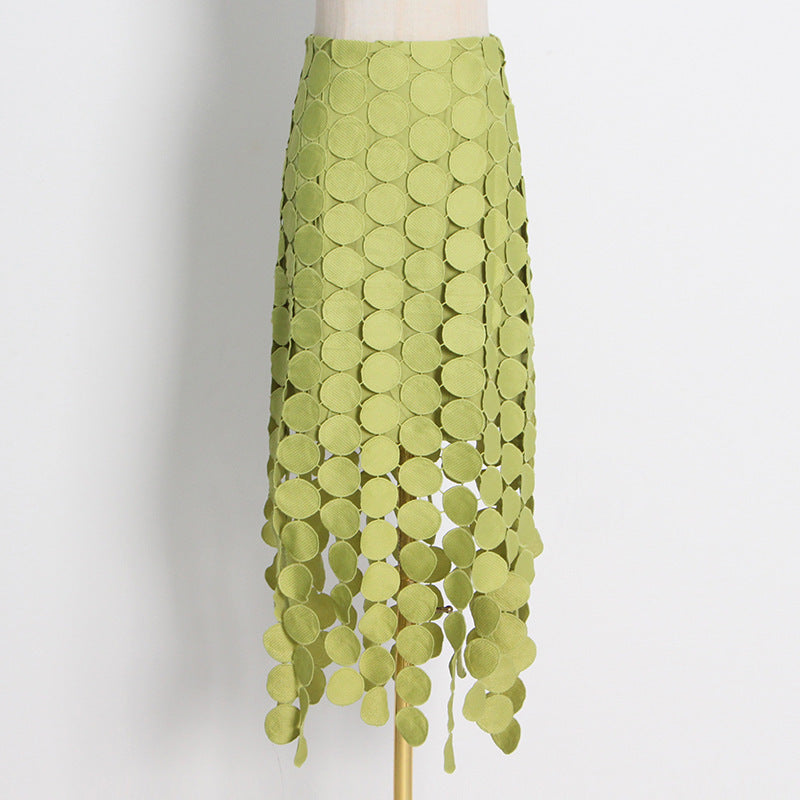 Cut-out And Spliced Fringe Design Slim Hip Skirt