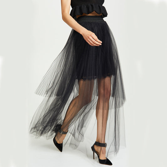 Irregular long skirt mesh skirt