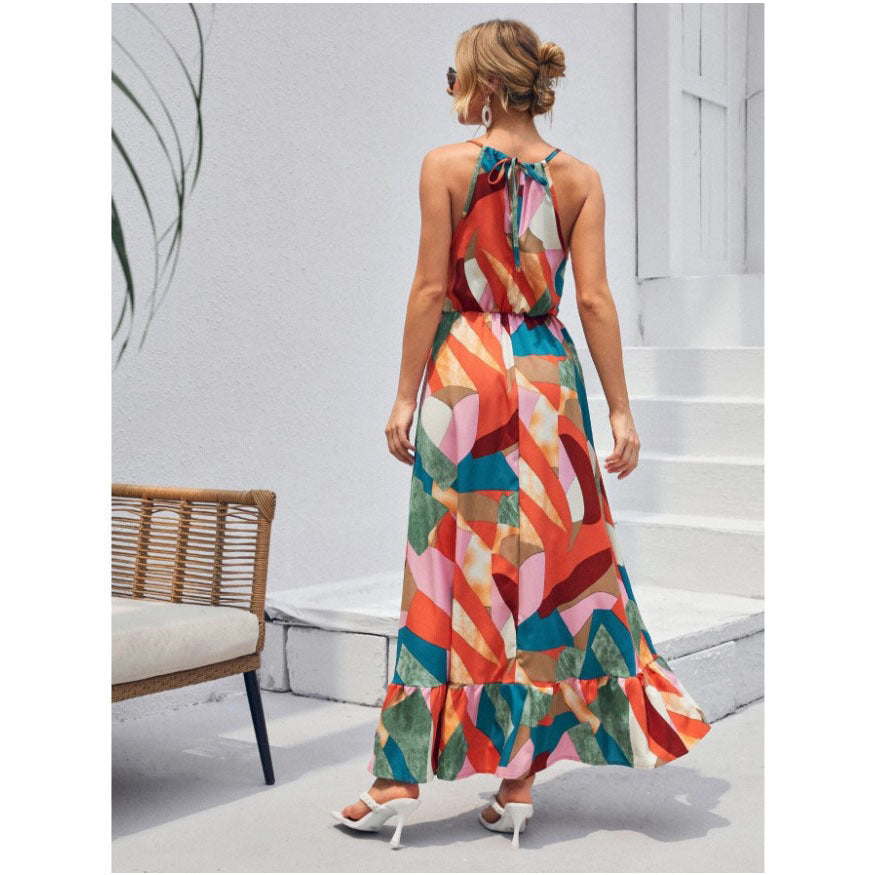 Women's Fashion Print Ruffle Hem Dress