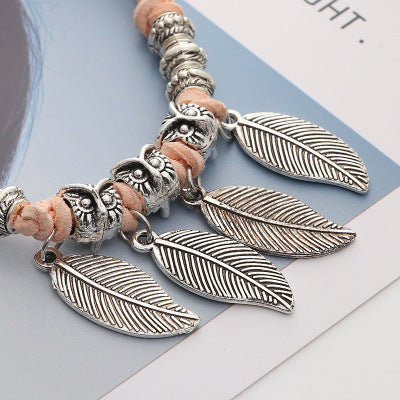 Multi-layer leaf glass beaded bracelet