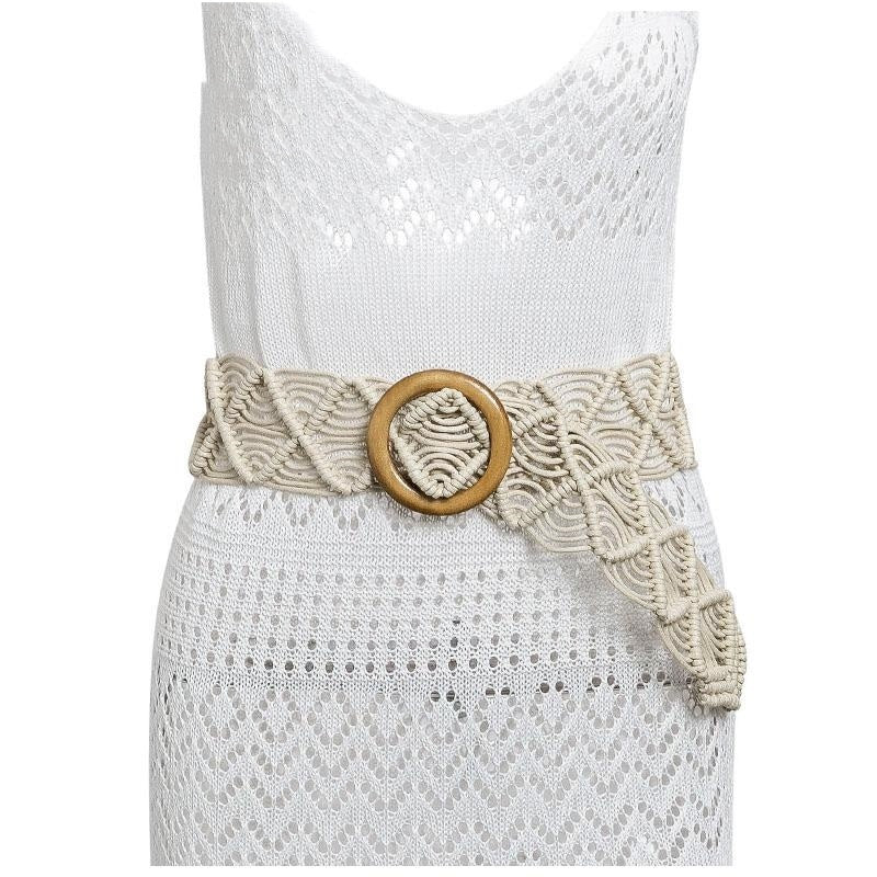 Vintage woven wooden buckle belt