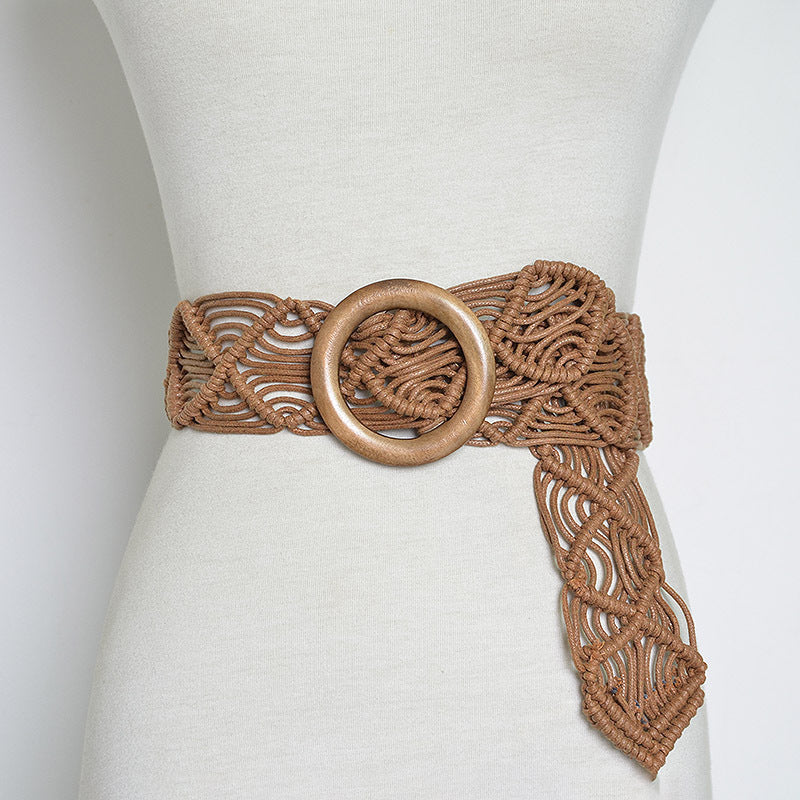 Vintage woven wooden buckle belt
