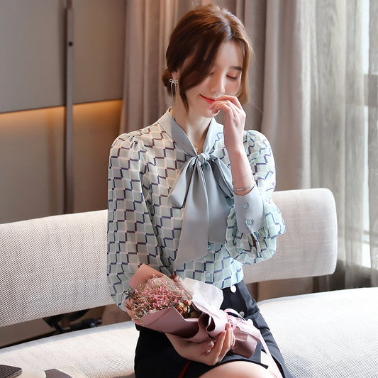 Design Sense Niche Early Autumn Light Ripe Blouse Bow Chiffon