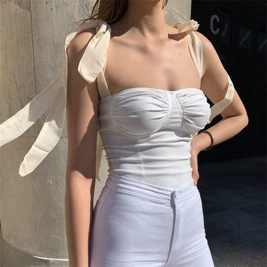 One-shoulder Slim-fit Lace-up Top Halter Chiffon Small Sling