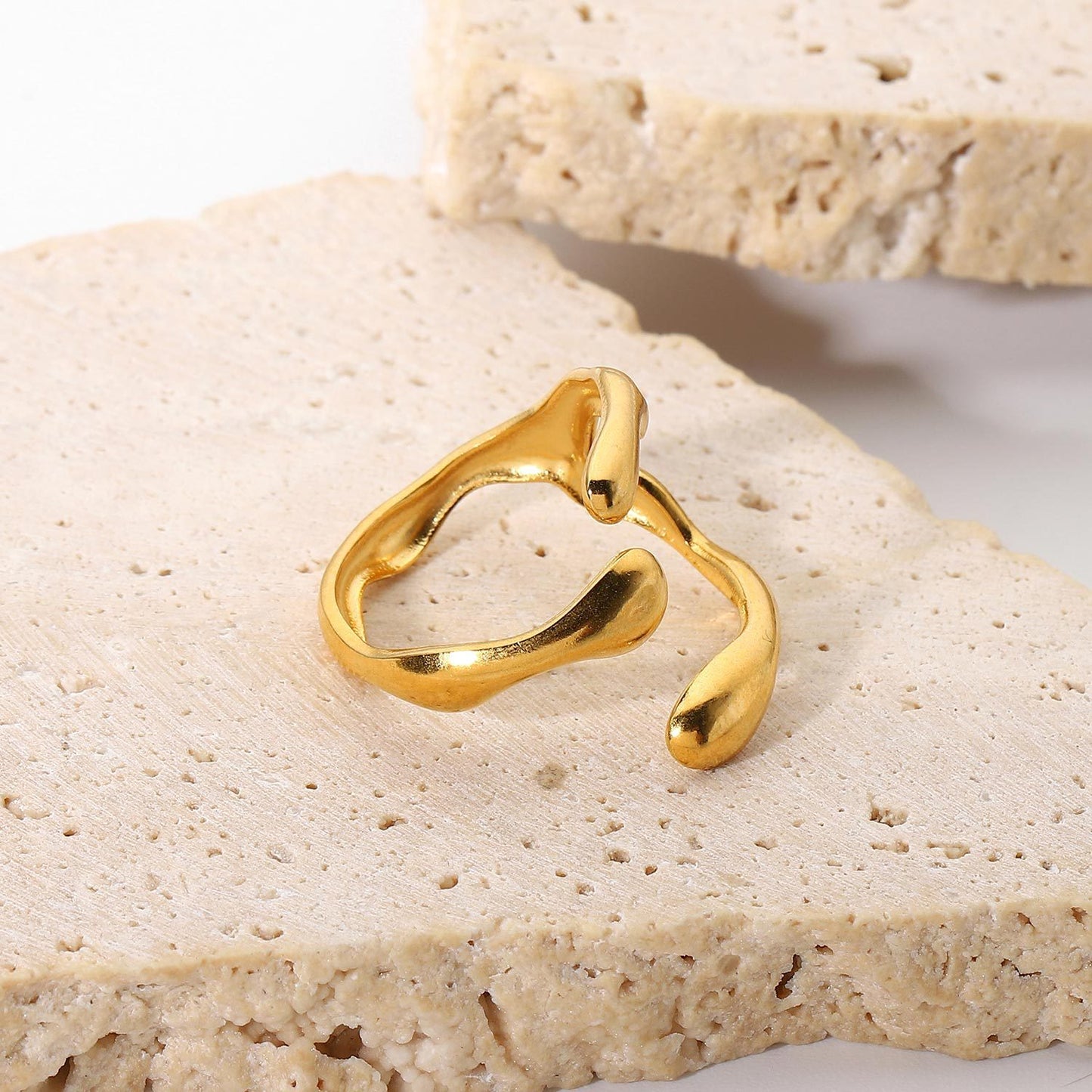 18K European And American INS Stainless Steel Women's Geometric Wrong Edge Cross Open Ring