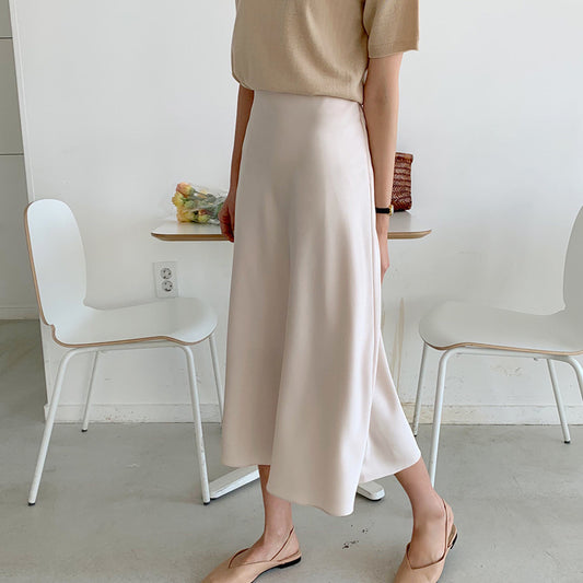 New Women's Satin Silky Draped High Waist Skirt
