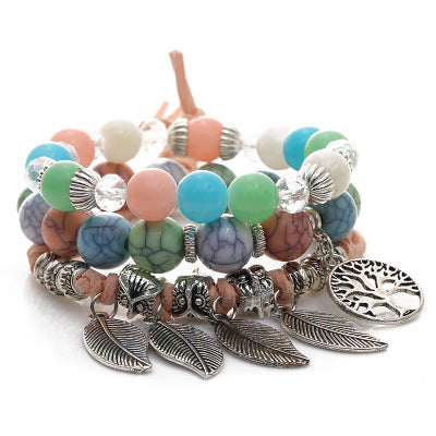 Multi-layer leaf glass beaded bracelet