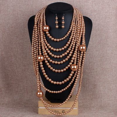 Fashion Exaggerated Multi-layer Pearl Necklace Set