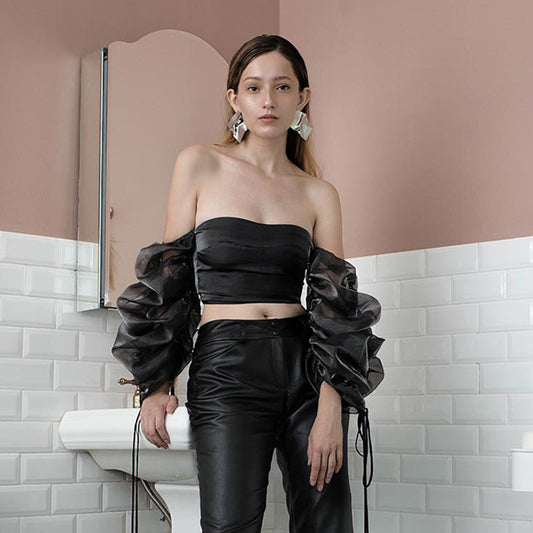 Off-the-shoulder polo sleeve shirt