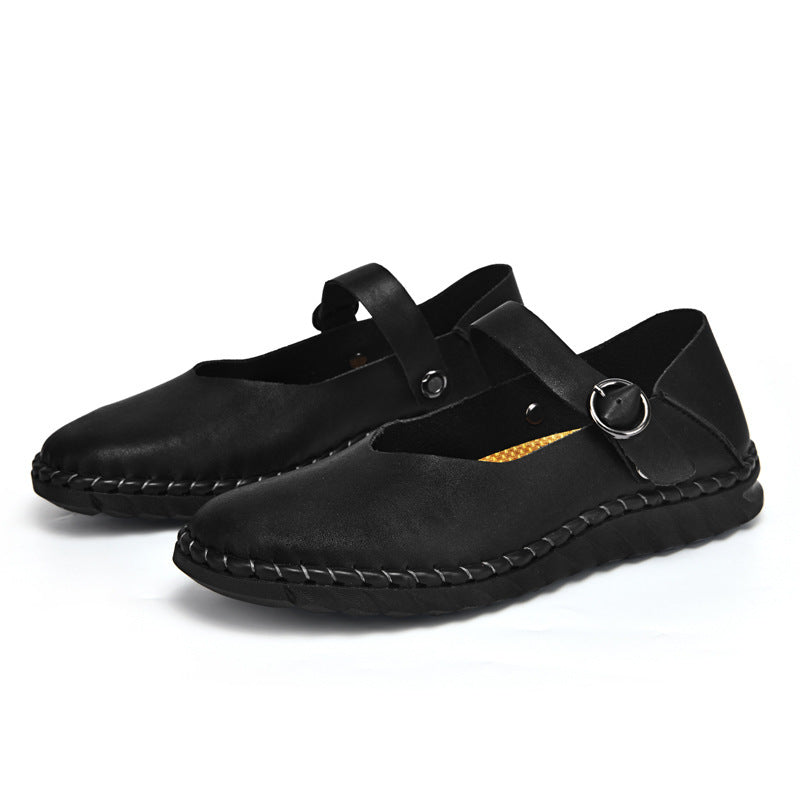 Buckle Flat Shoes Shallow Mouth Pumps Retro Square Toe Mary Jane Shoes