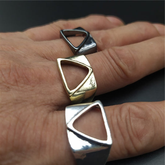 Retro Alien Empty Triangle Geometric Stainless Steel Ring