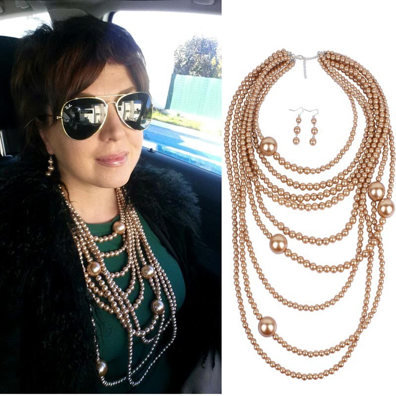 Fashion Exaggerated Multi-layer Pearl Necklace Set